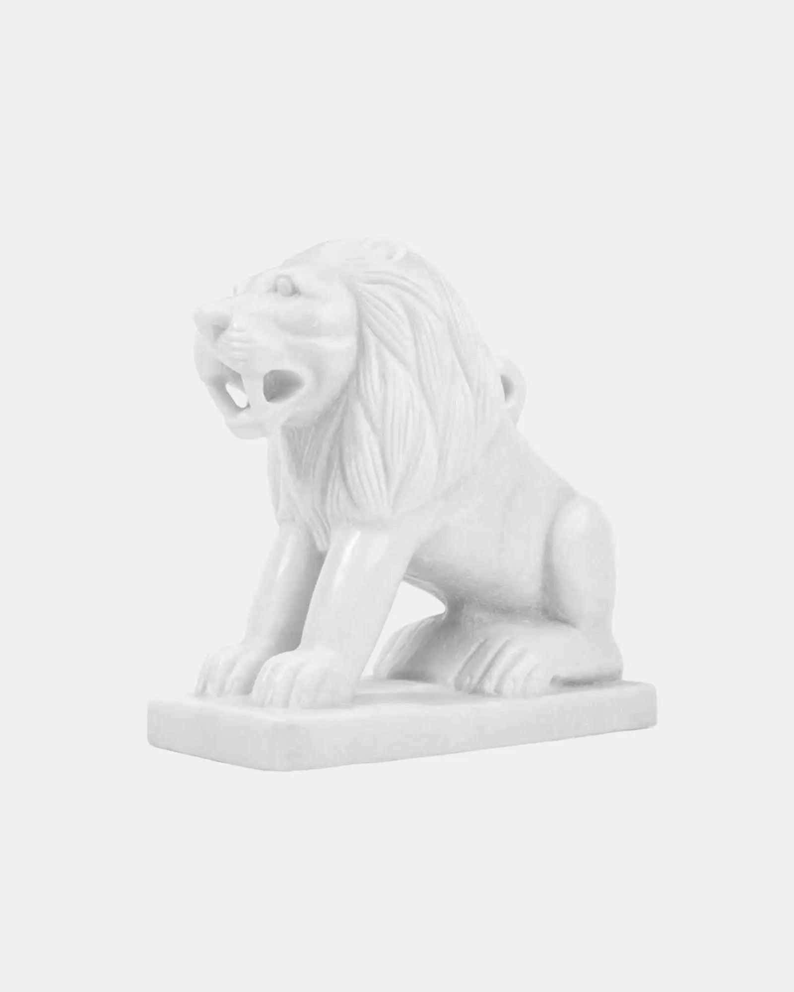 Regal White Marble Lion Pair Sculpture.