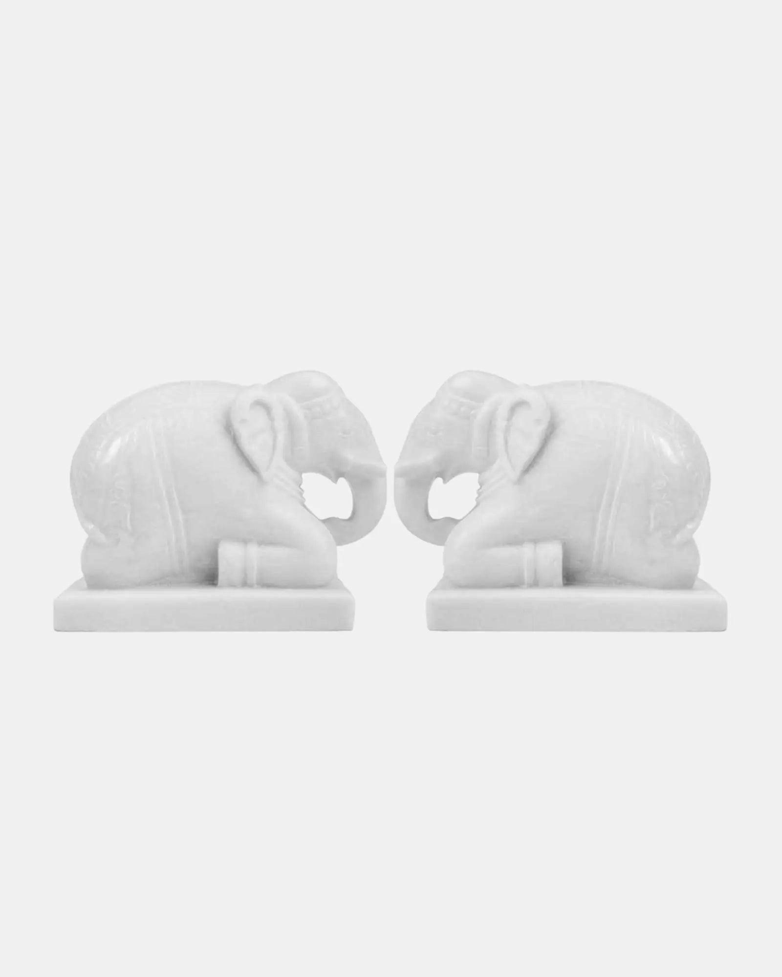 Serene White Marble Elephant Pair.