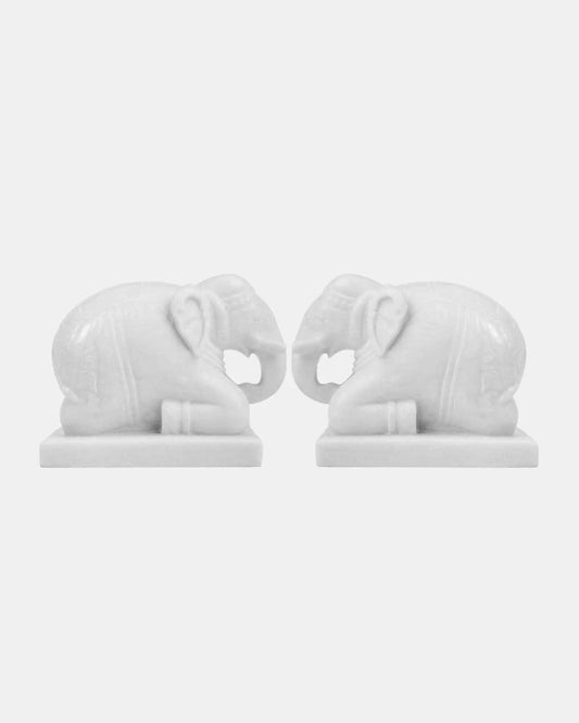 Serene White Marble Elephant Pair.