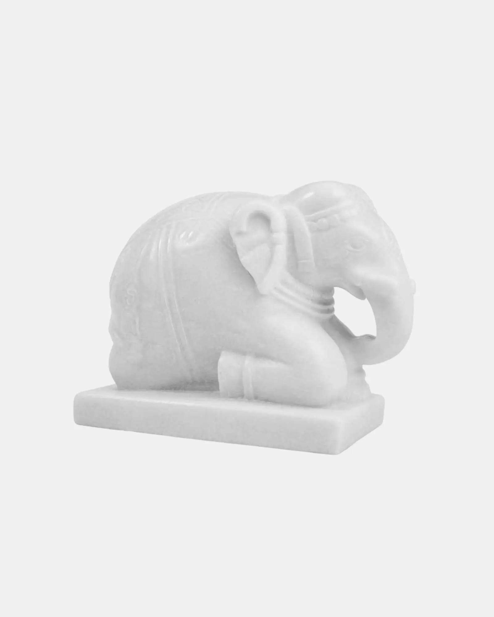 Serene White Marble Elephant Pair.