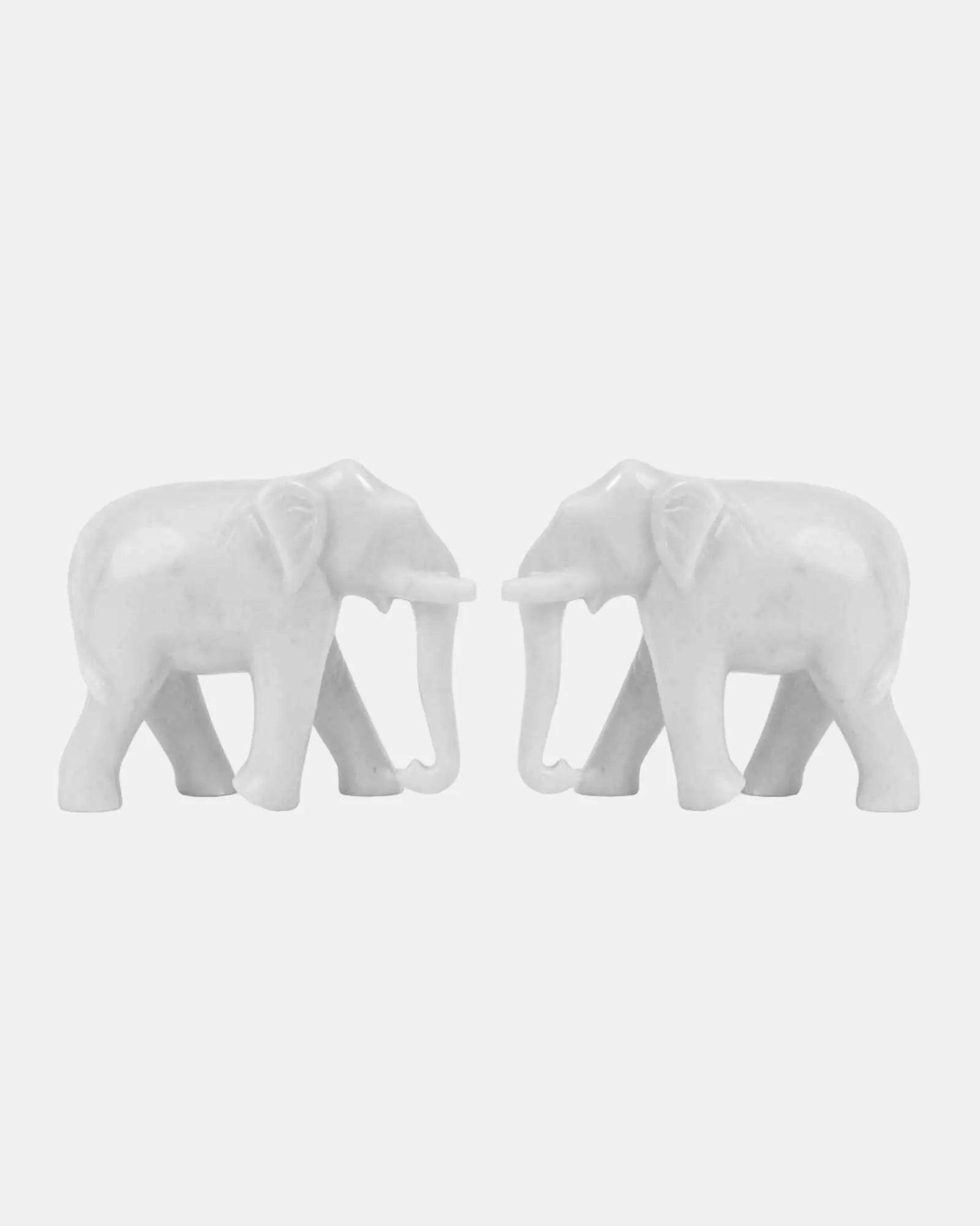 White Marble Elephant Pair Statue.