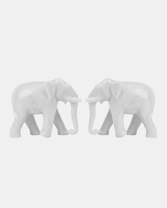 White Marble Elephant Pair Statue.