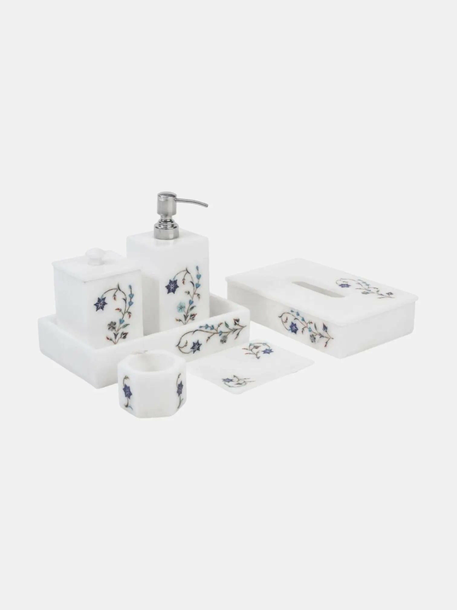 Azure Bloom Marble Bathroom Set.