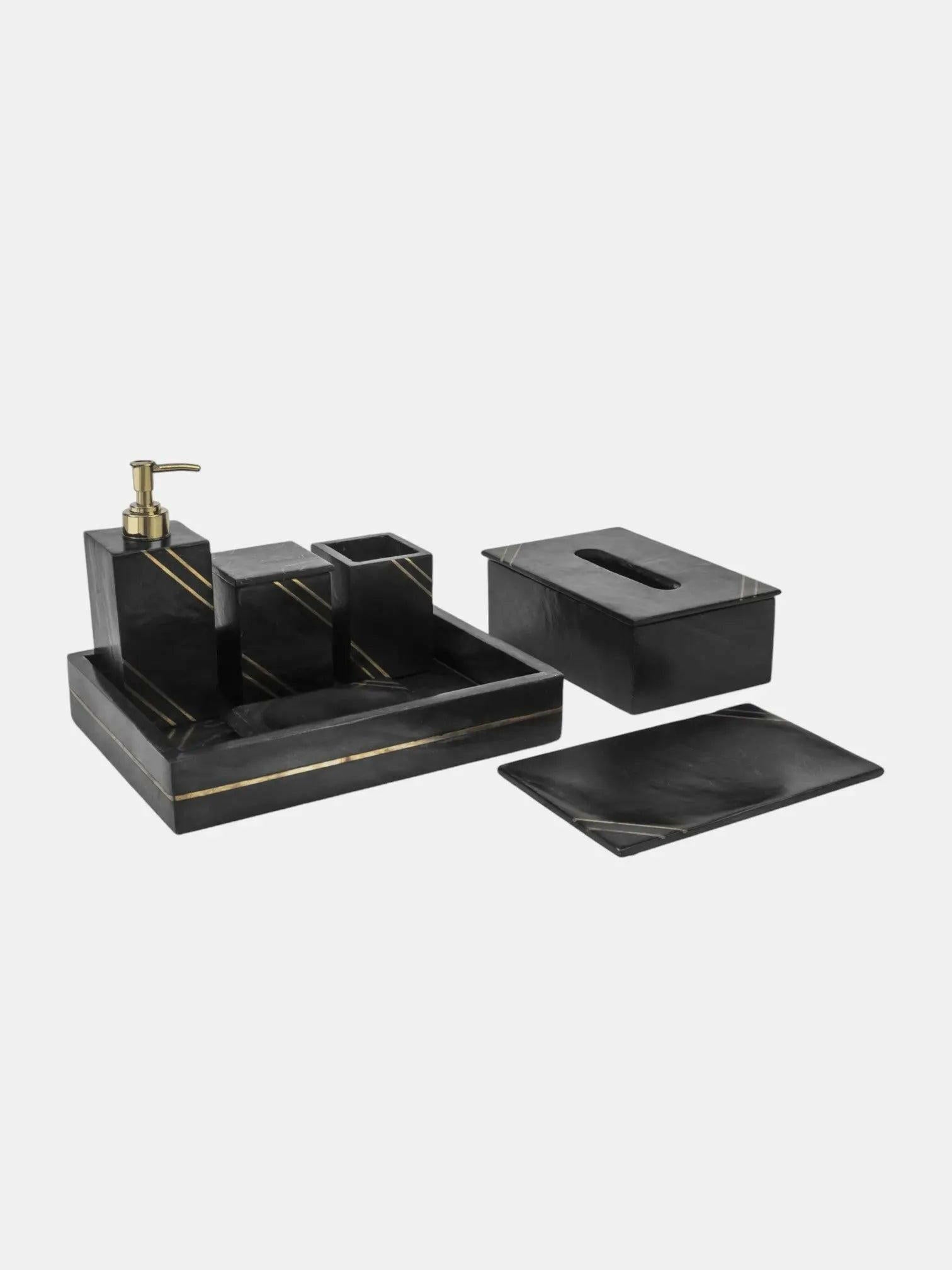 Black Marble Bathroom Set with Gold Inlay.