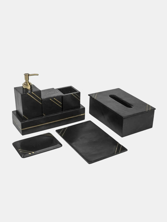 Black Marble Bathroom Set with Gold Inlay.