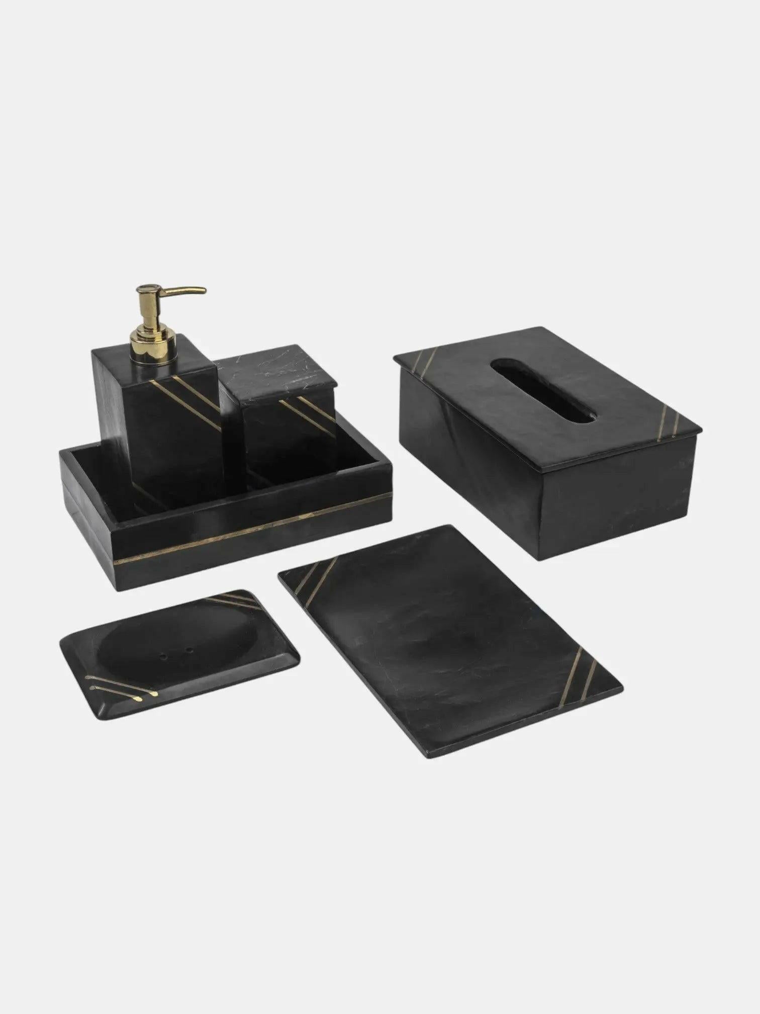 Black Marble Bathroom Set with Gold Inlay.