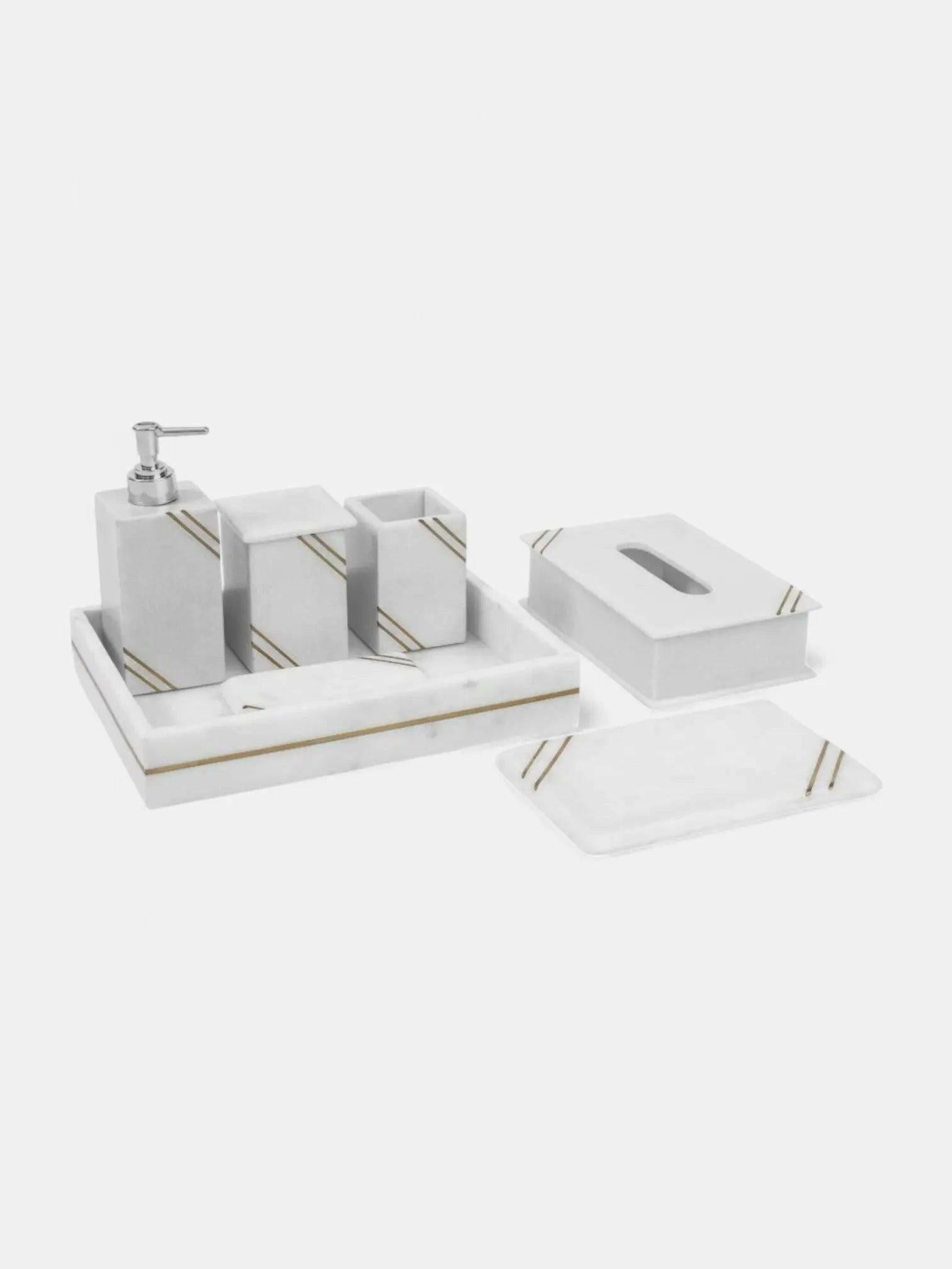 White Marble Bathroom Set with Gold Inlay.