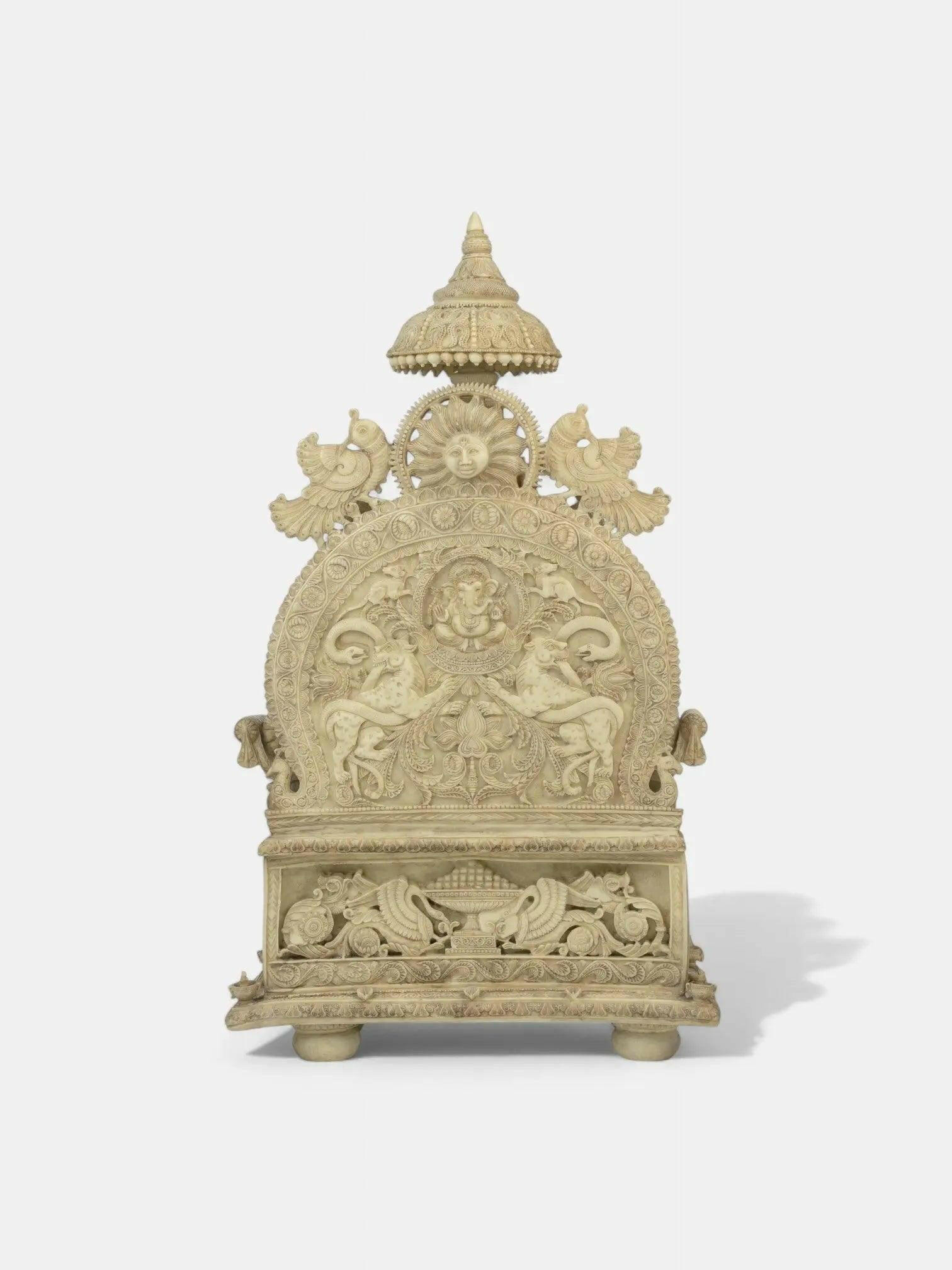 Engraved Ganesh with Tusk Marble Statue.