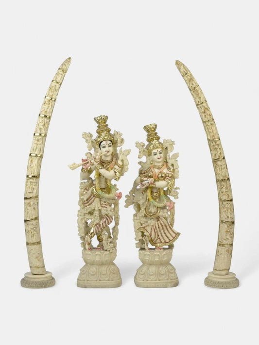 Radha Krishna Marble Statue with Colorful Inlay.