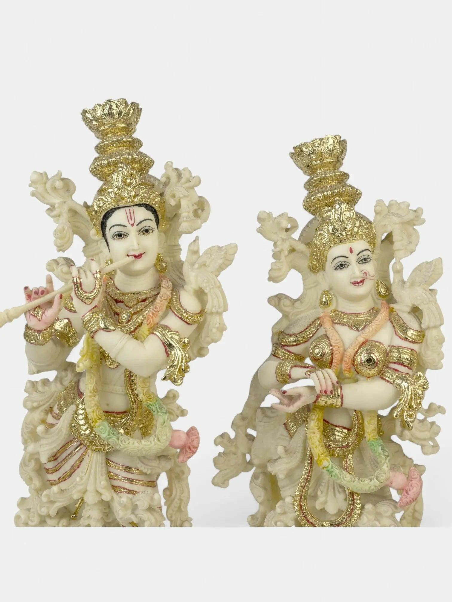 Radha Krishna Marble Statue with Colorful Inlay.