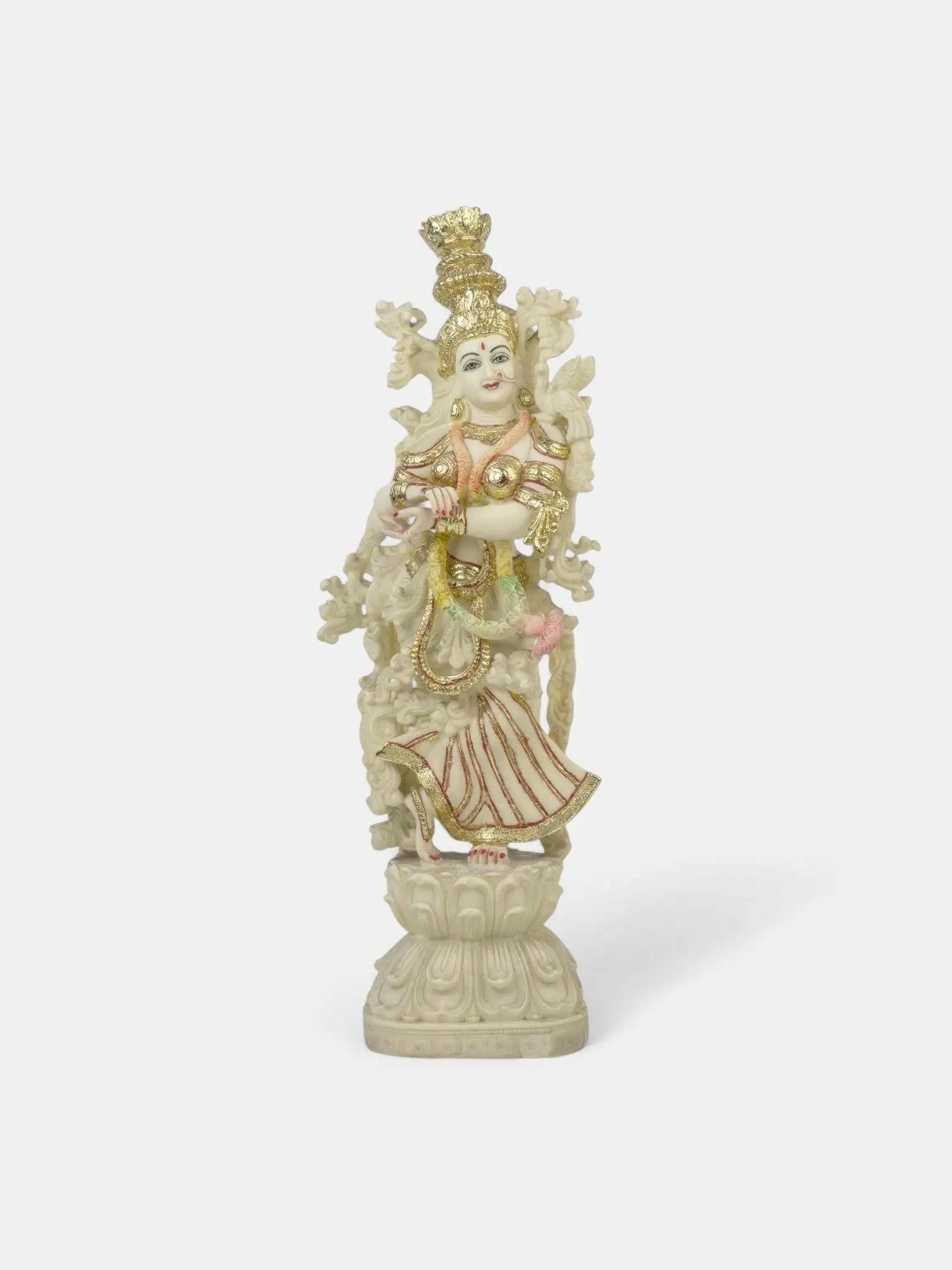 Radha Krishna Marble Statue with Colorful Inlay.