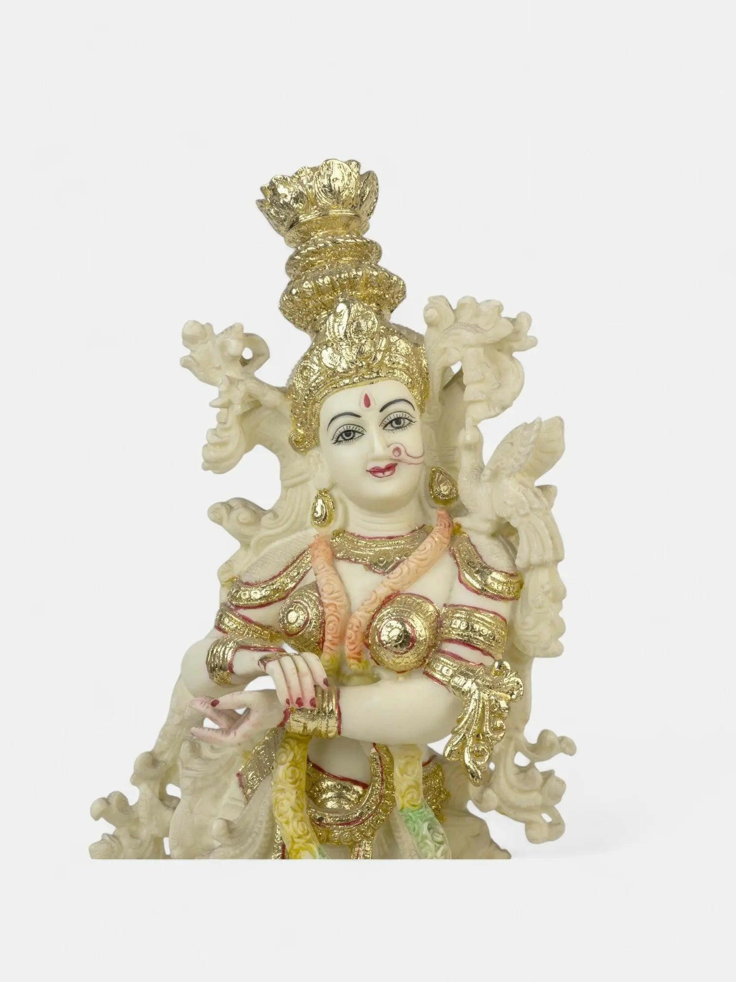 Radha Krishna Marble Statue with Colorful Inlay.