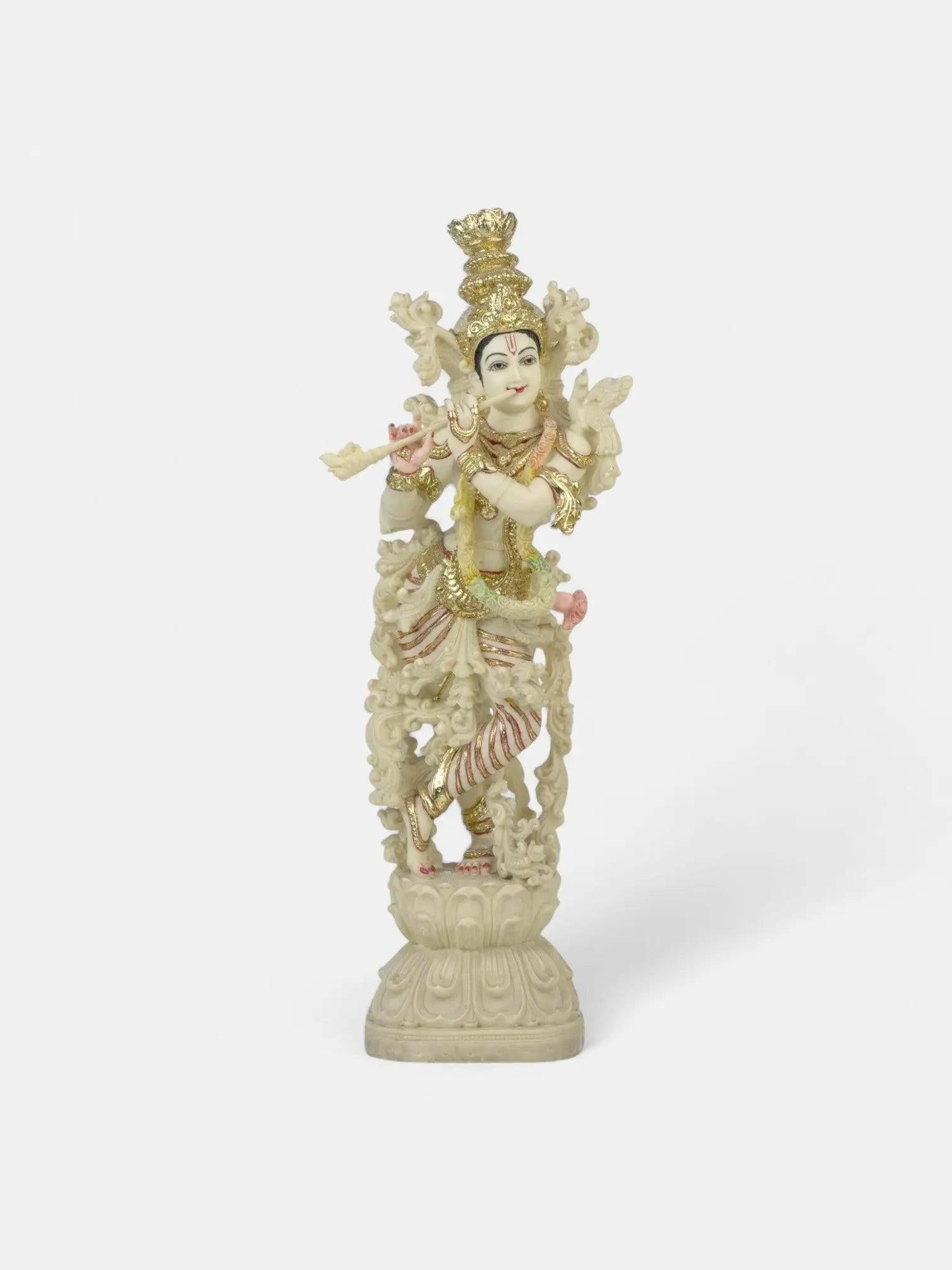 Radha Krishna Marble Statue with Colorful Inlay.