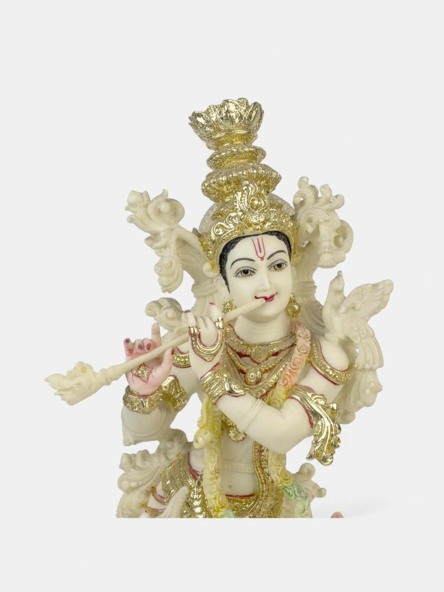 Radha Krishna Marble Statue with Colorful Inlay.