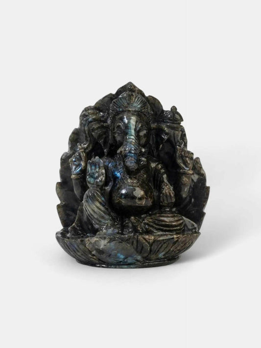 Radiant Black Marble Ganesha Statue.