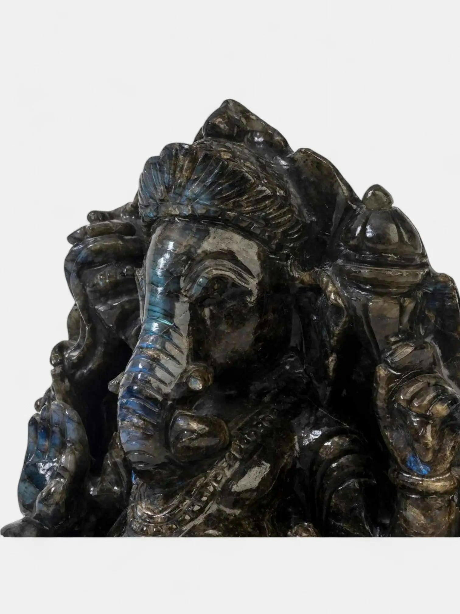 Radiant Black Marble Ganesha Statue.