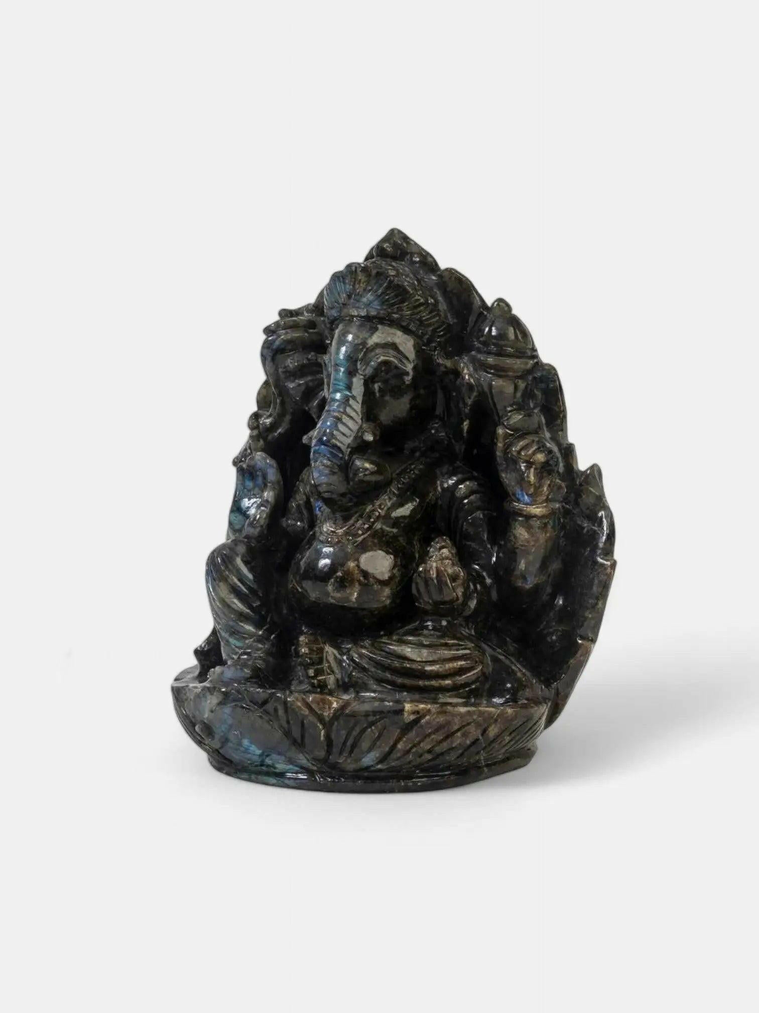 Radiant Black Marble Ganesha Statue.