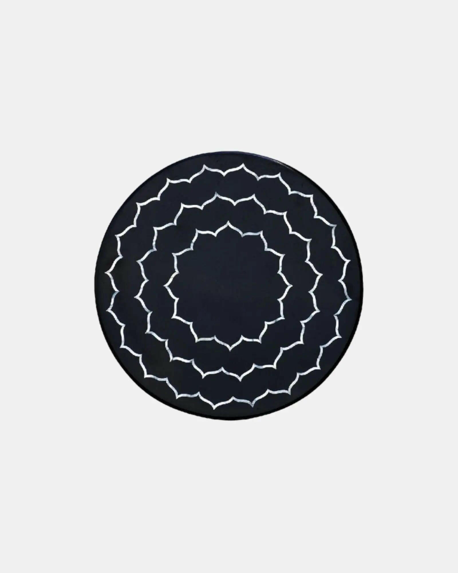 Celestial Mandala Black Onyx Marble Tabletop.