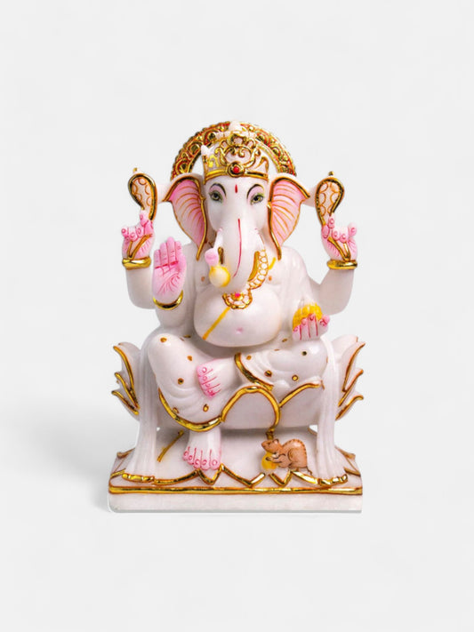 Lord Ganesh 12-Inch White Marble Murti