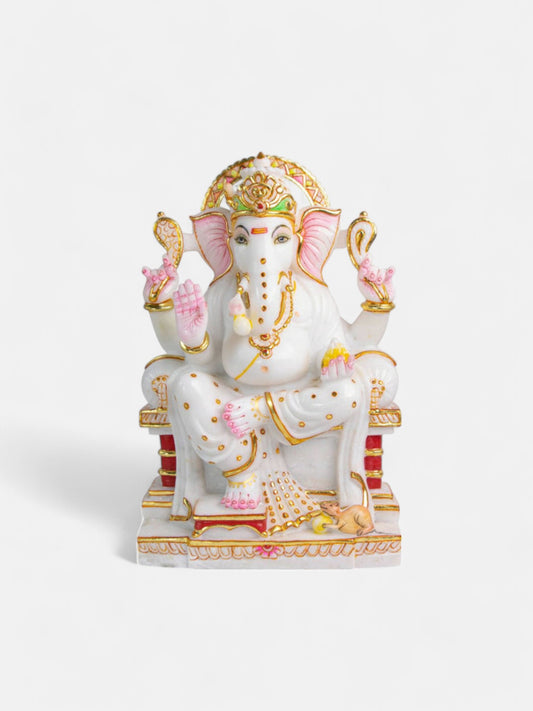 Lord Ganesh 15-Inch White Marble Statue