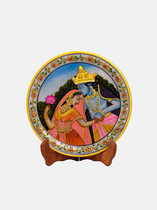 Radha Krishna Gold Leaf Marble Plate