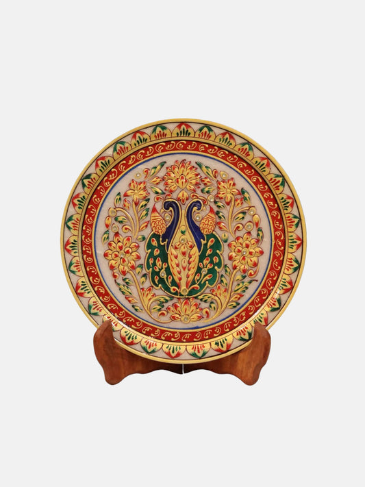 Traditional Peacock Gold Leaf Marble Plate