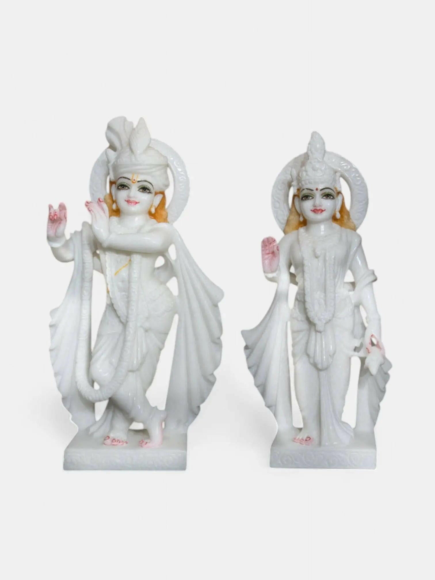 Radha Krishna, 18-Inch, White Marble Murti.