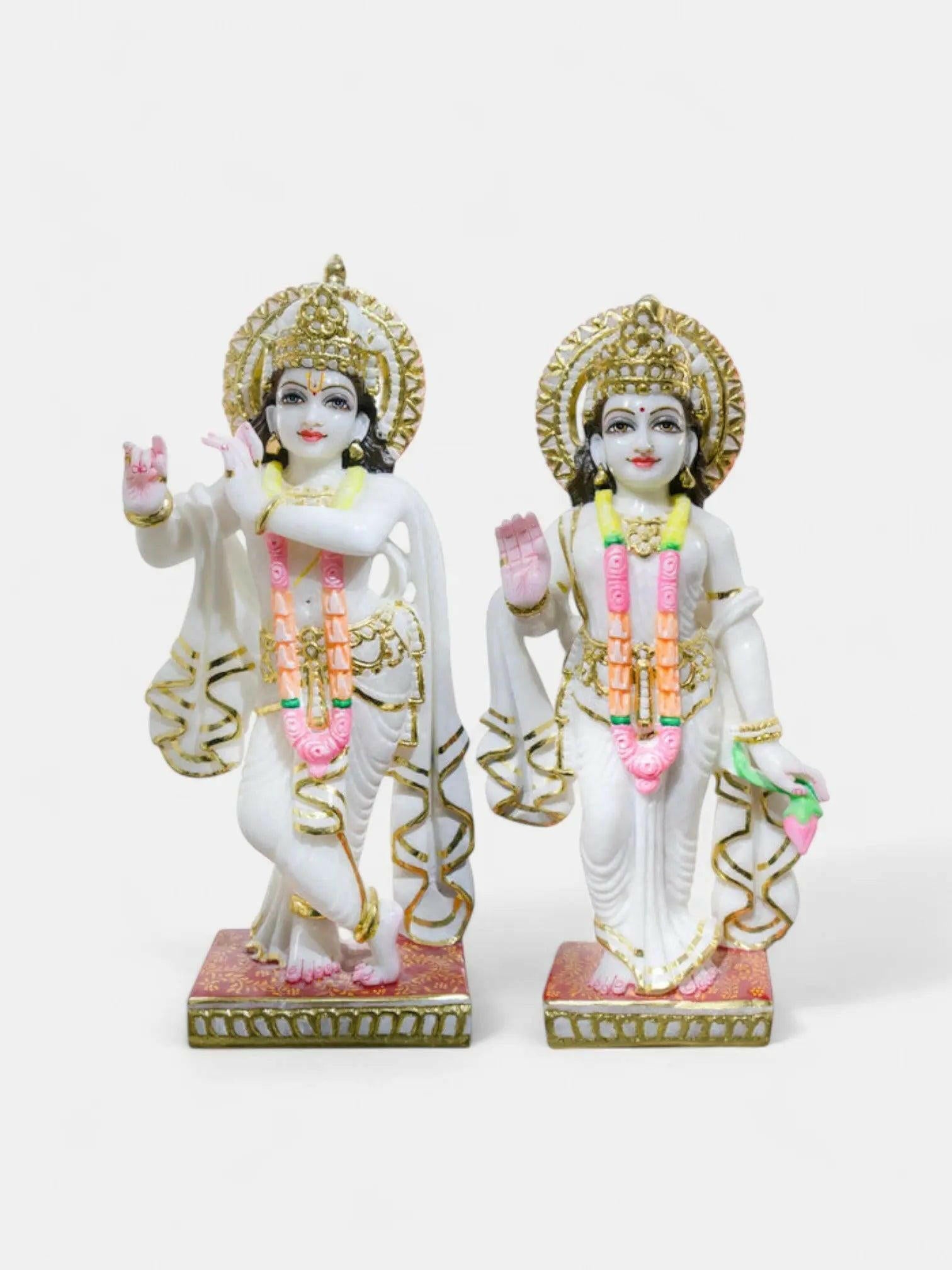 Radha Krishna 21-Inch White Marble Statue.