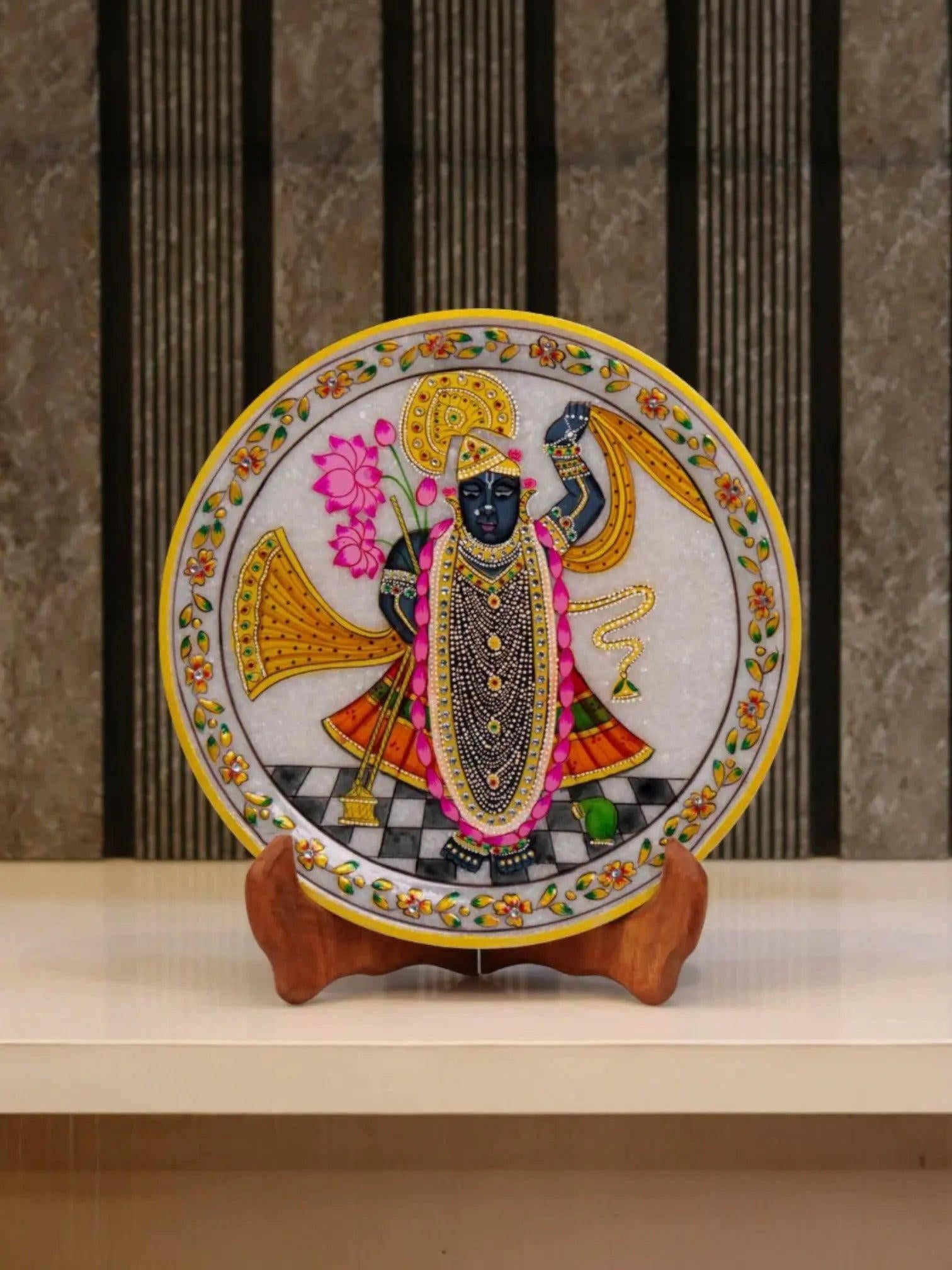 Shrinath Ji Gold Leaf Marble Decorative Plate.