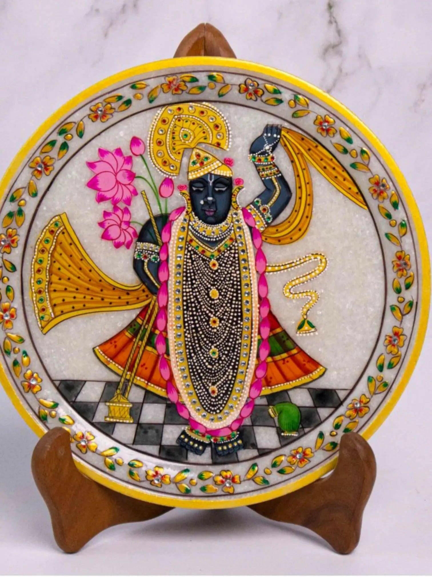 Shrinath Ji Gold Leaf Marble Decorative Plate.