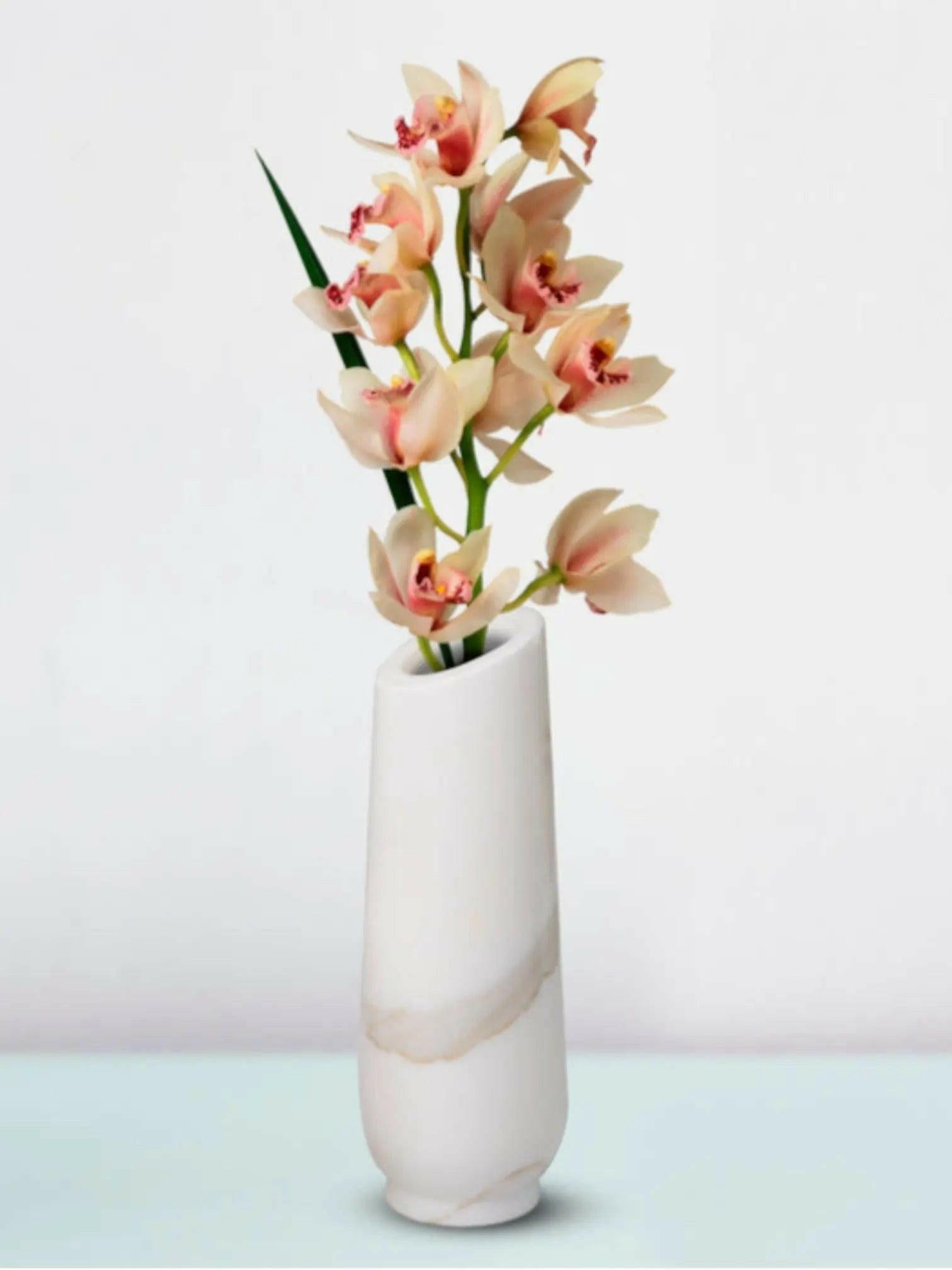 Statuario Marble Flower Vase, Elegant Decor.