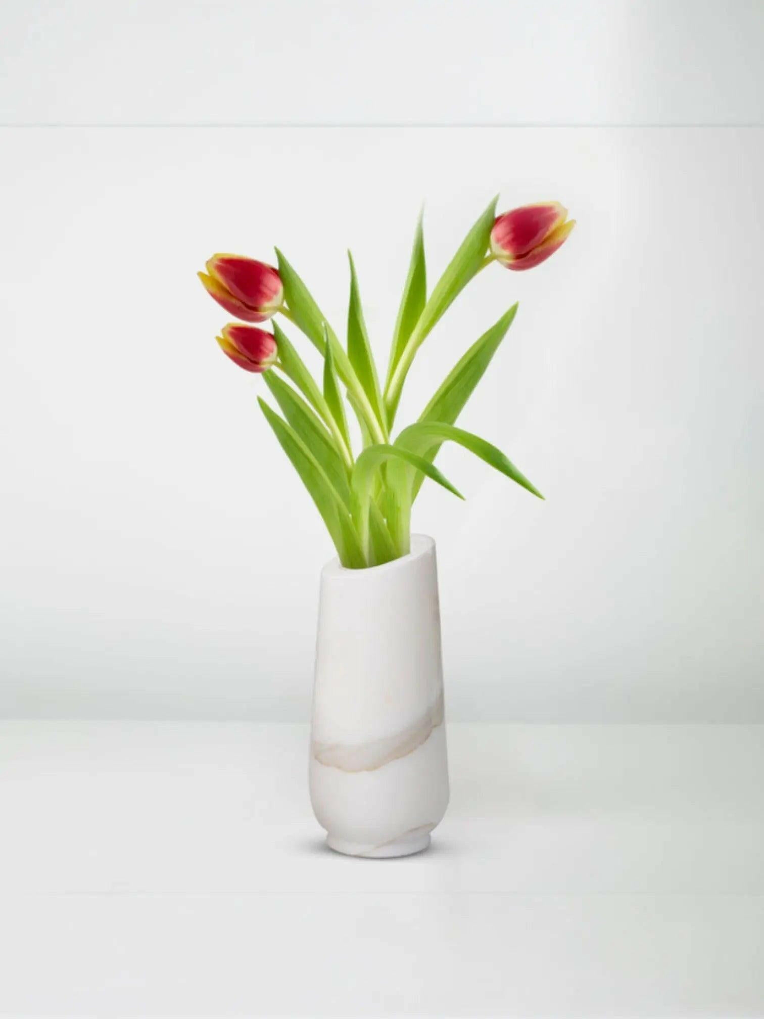 Statuario Marble Flower Vase, Elegant Decor.