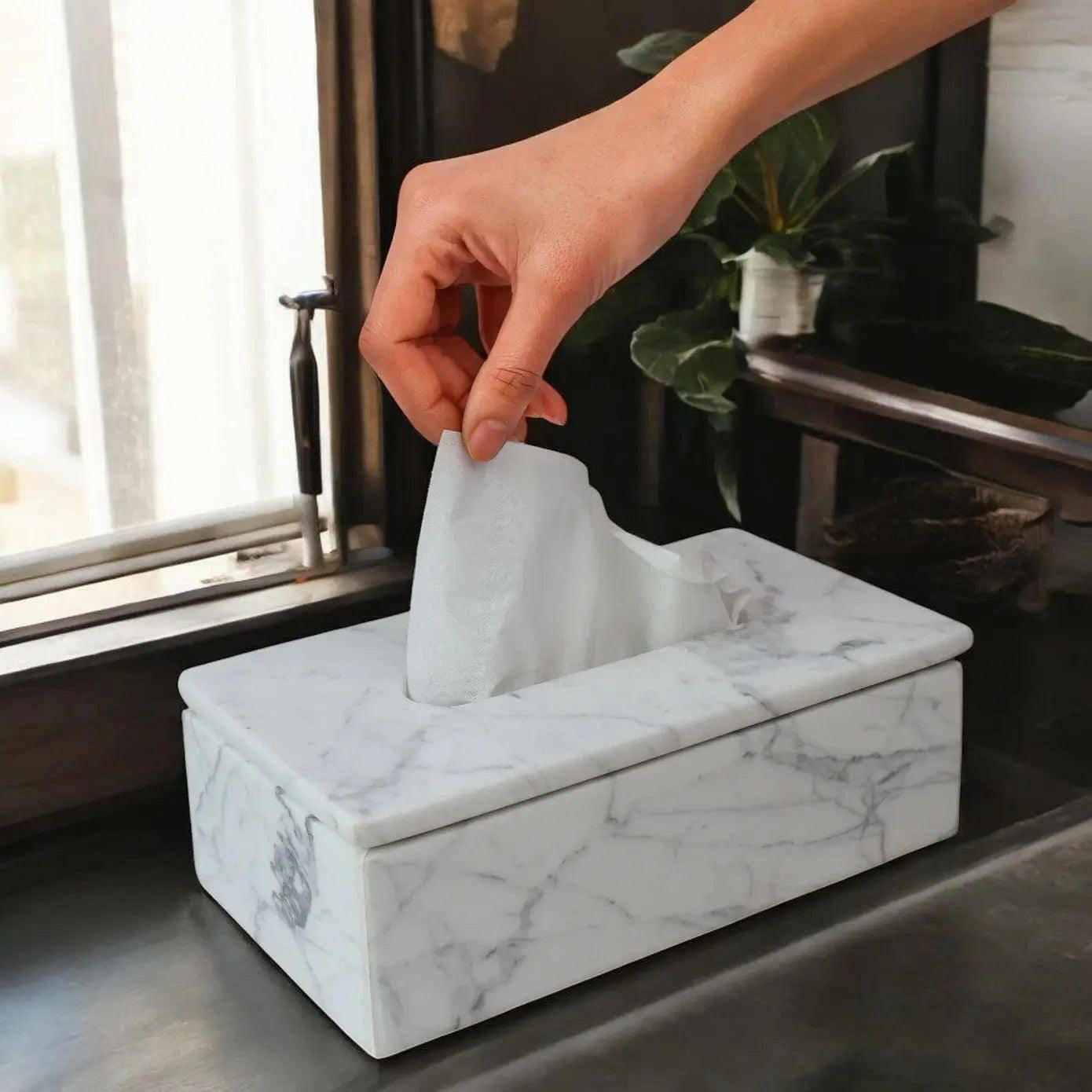 Statuario Marble Tissue Box Holder.