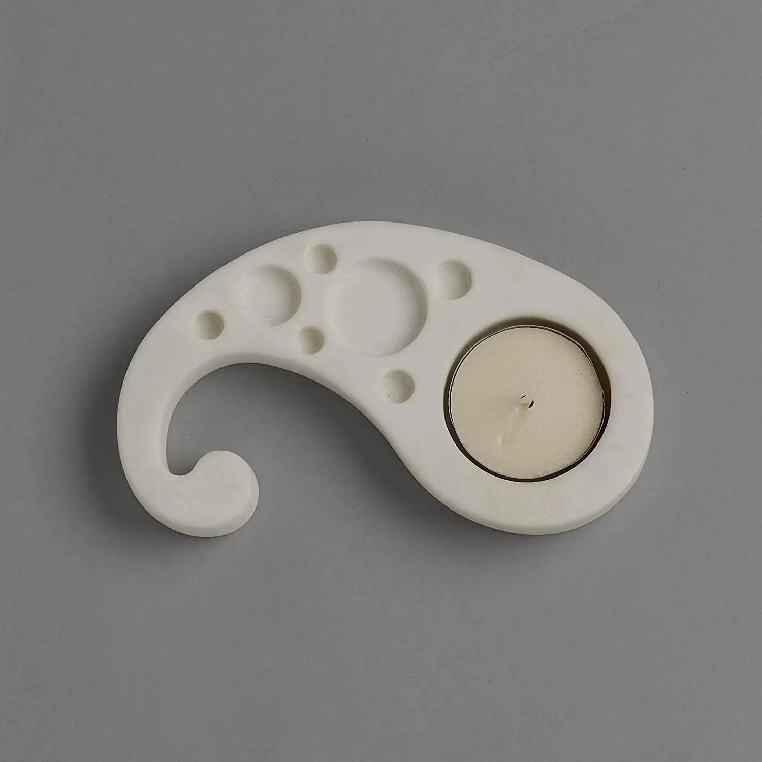 Paisley Tea Light Holder - Handcrafted White Marble Accent Artifact Stonex