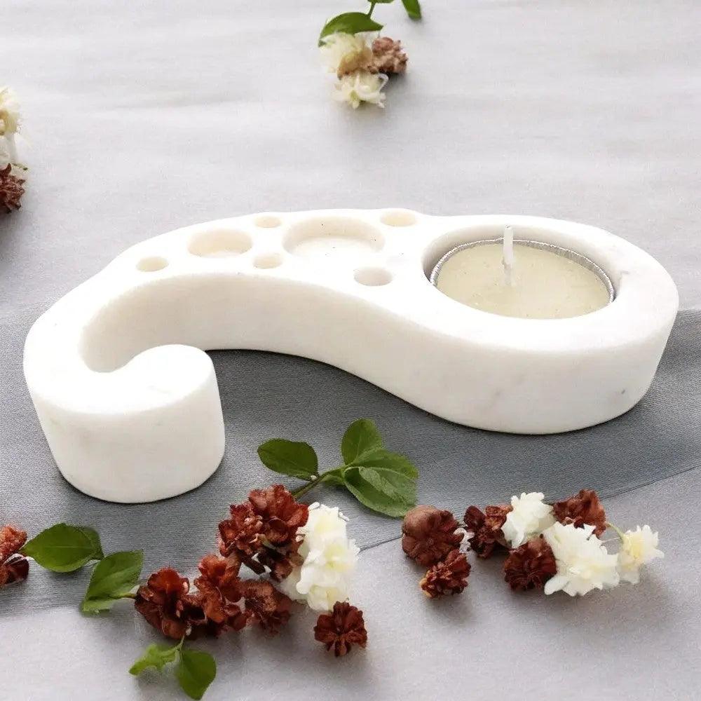 Paisley Tea Light Holder - Handcrafted White Marble Accent Artifact Stonex