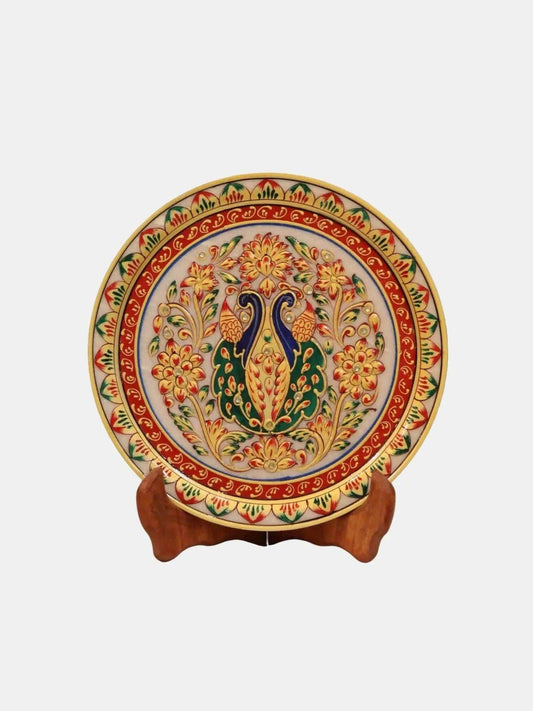 Traditional Peacock Gold Leaf Marble Plate.