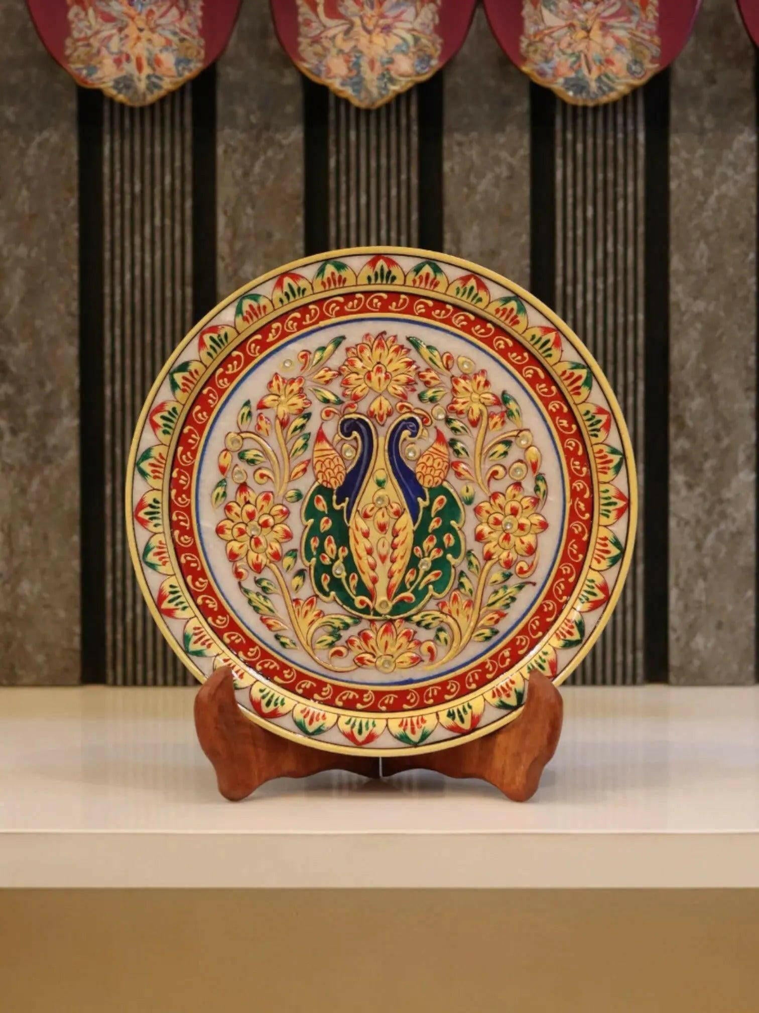 Traditional Peacock Gold Leaf Marble Plate.